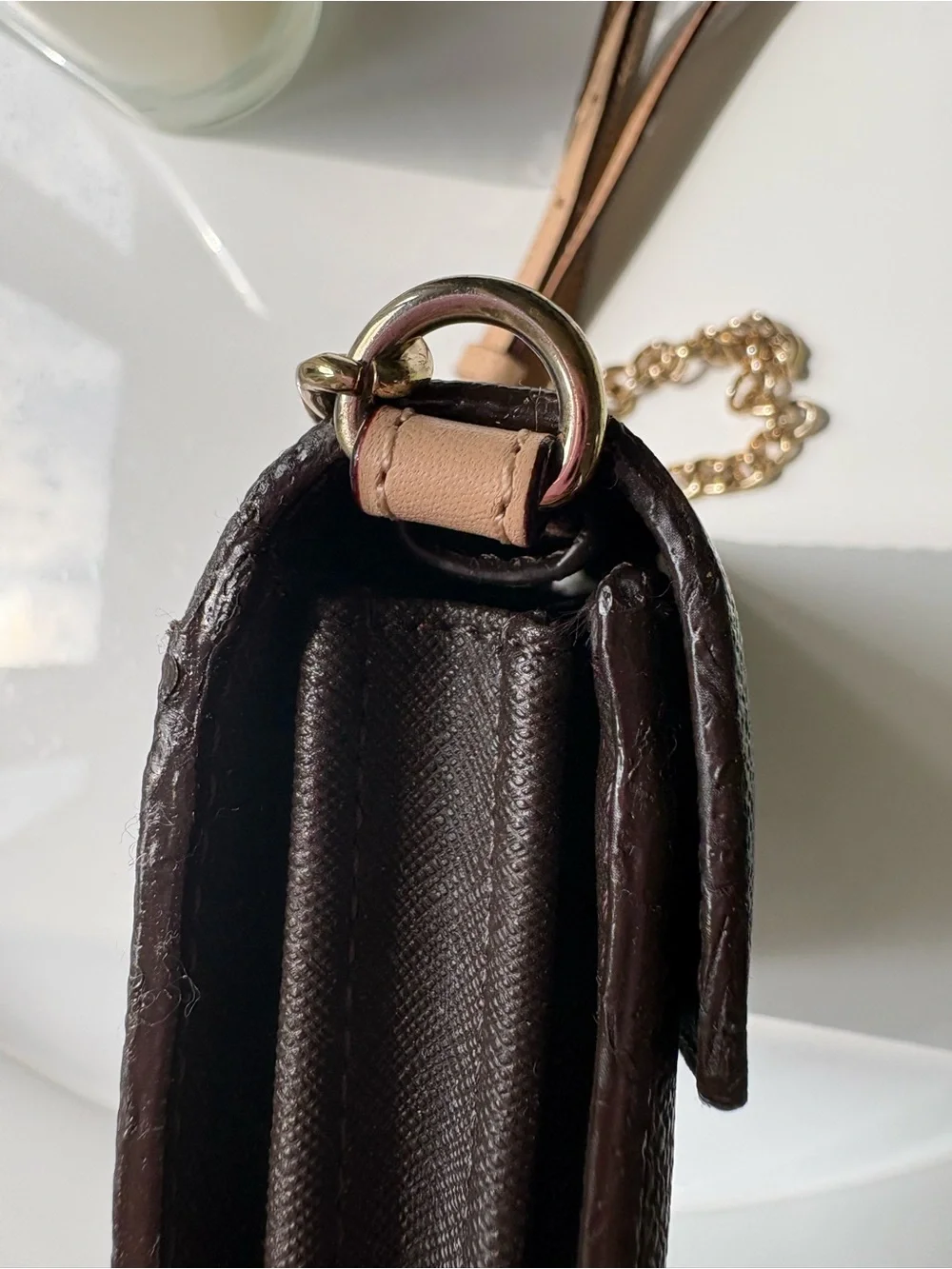 Michael Kors Signature MK Wallet on Chain Envelope Crossbody/Clutch Brown Gold